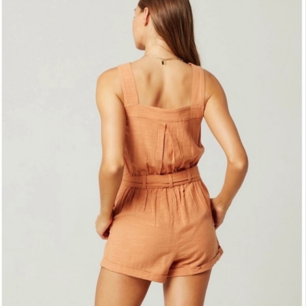 L*Space Getaway Romper Orange Size Medium Cotton Square Neck